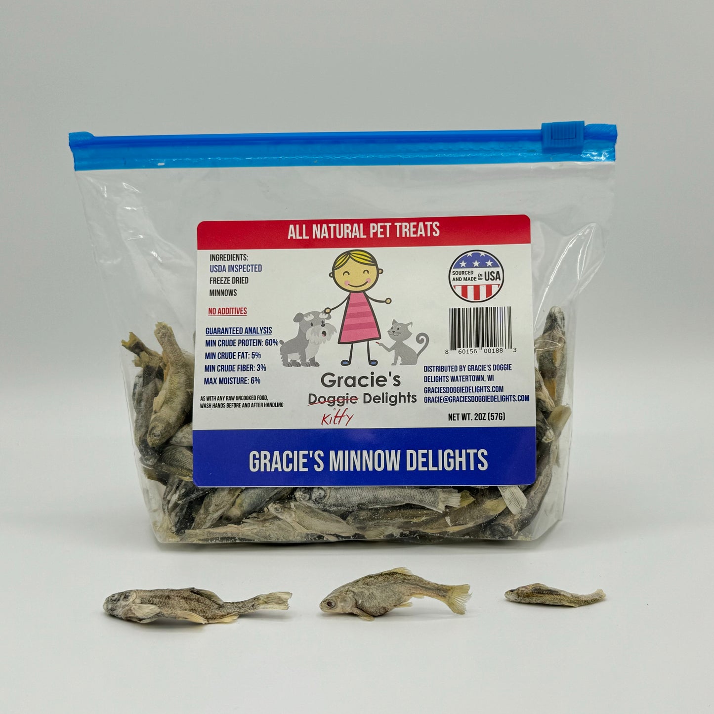 Gracie’s Kitty Delights Minnows. All natural freeze dried treats