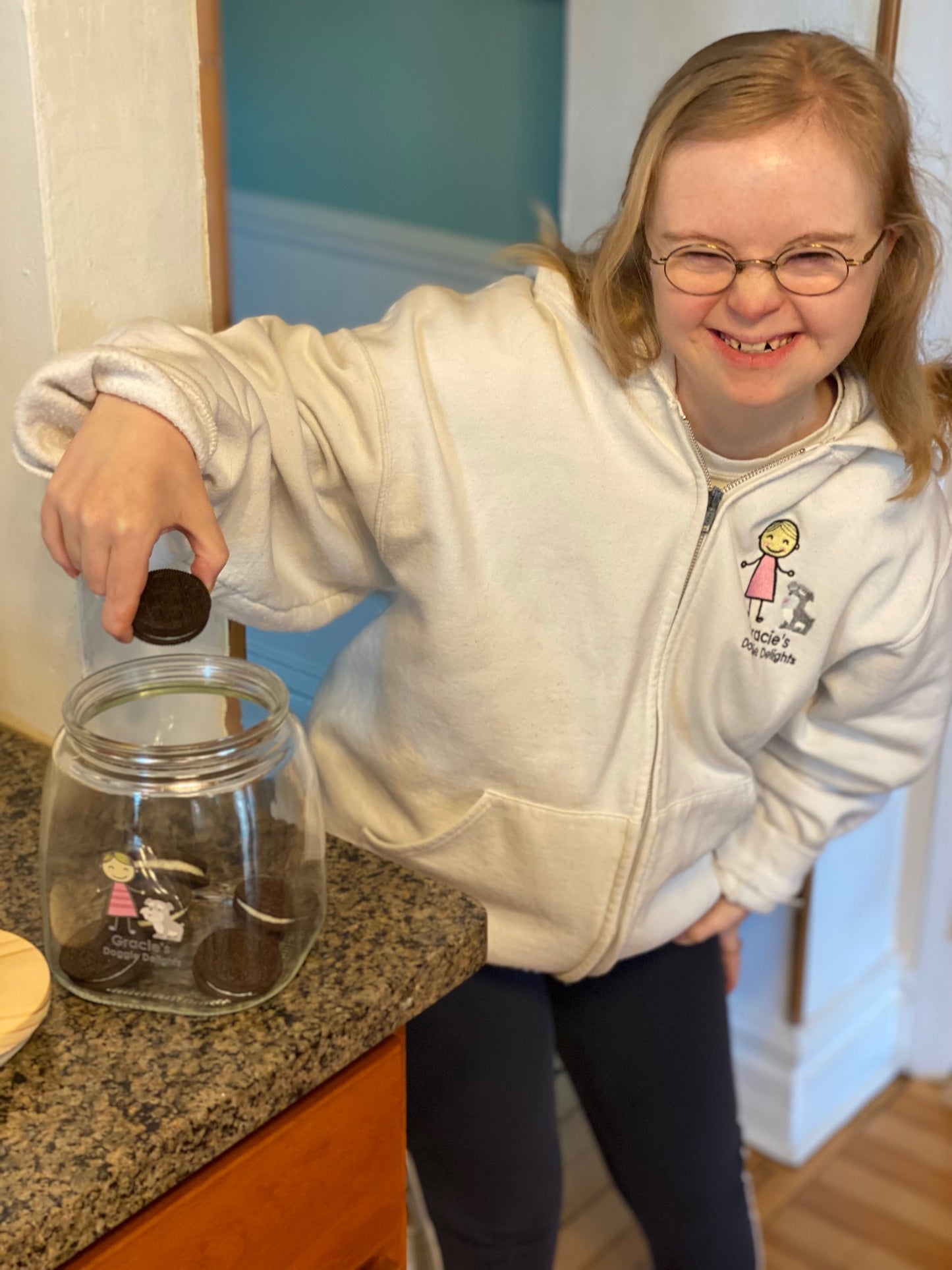 Gracie and her Gracie's Doggie Delights Treat Jar