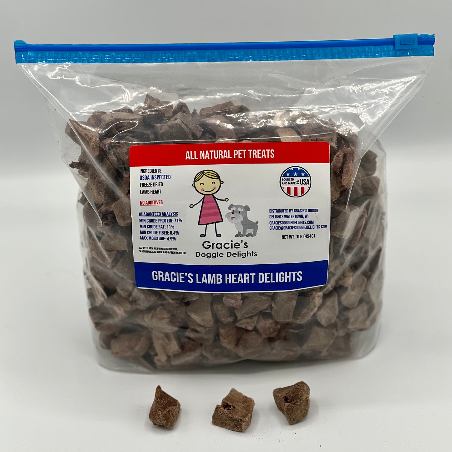 Gracie's Doggie Delights Lamb Heart 1lb bag