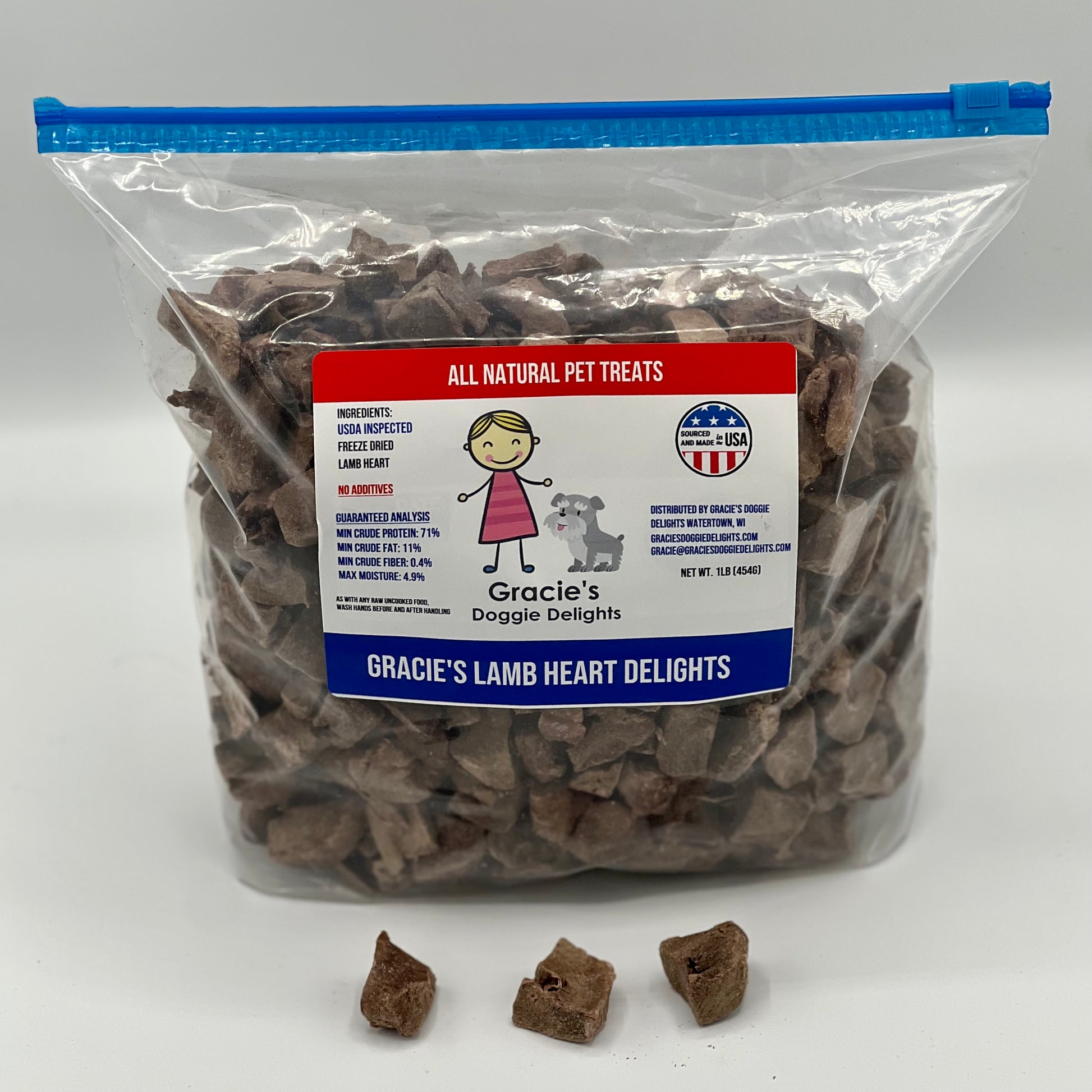 Gracie's Doggie Delights Lamb Heart 1lb bag