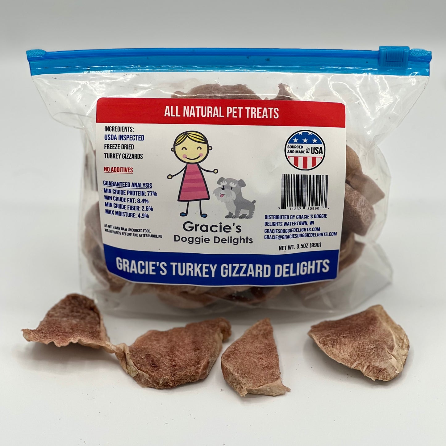 Gracie's Doggie Delights Sliced Turkey Gizzard 3.5oz bag