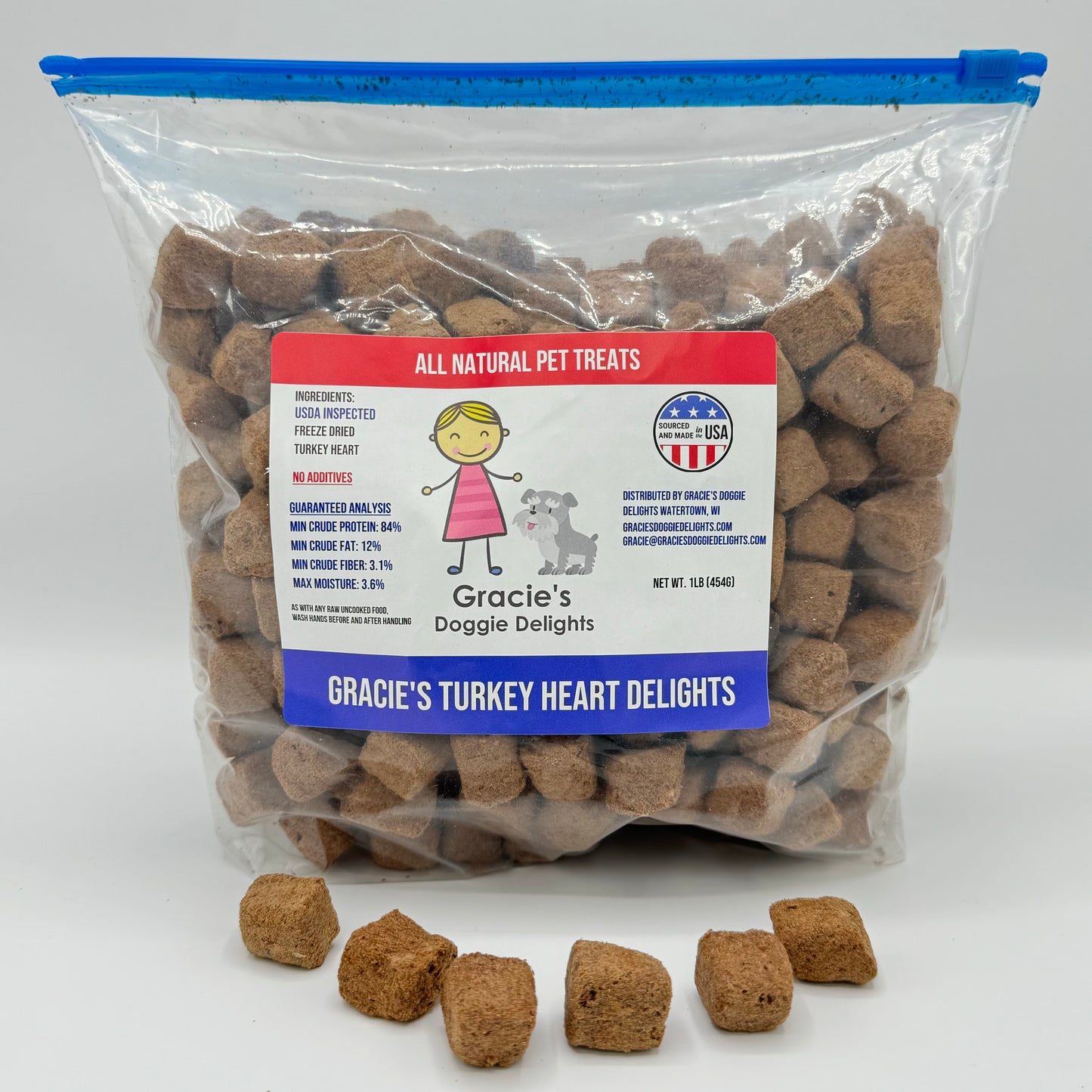 Gracie's Doggie Delights Turkey Heart 1lb Bag