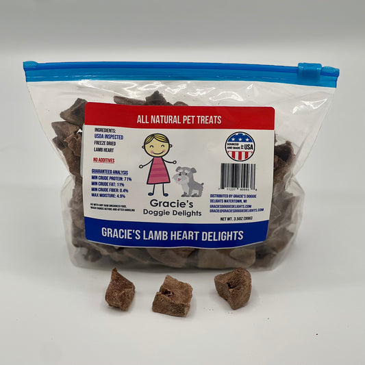 Gracie's Doggie Delights Lamb Heart 3.5oz bag